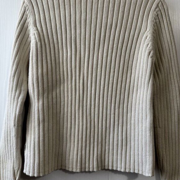 Vintage 90s Ralph Lauren Sweater Womens Sz L Full Zip Off White Mock Neck Ribbed - Picture 14 of 15